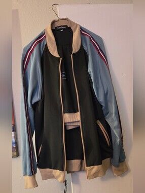 Little KingTwo-Tone Track Jacket with Light Blue Sleeves and Beige Trim